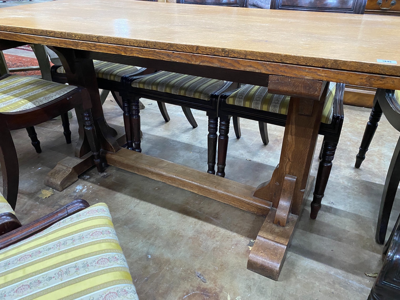 A 20th century rectangular oak refectory dining table, length 152cm, depth 76cm, height 74cm